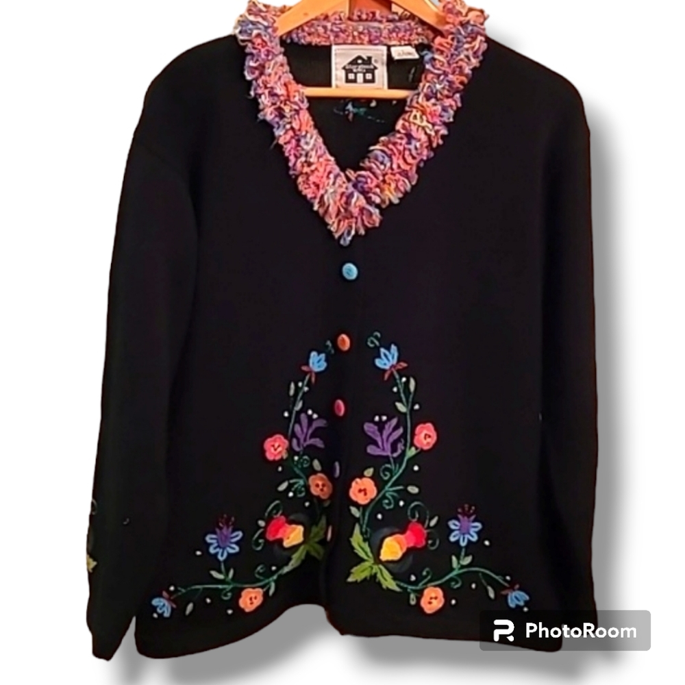 Storybook Knits Black Floral Cardigan